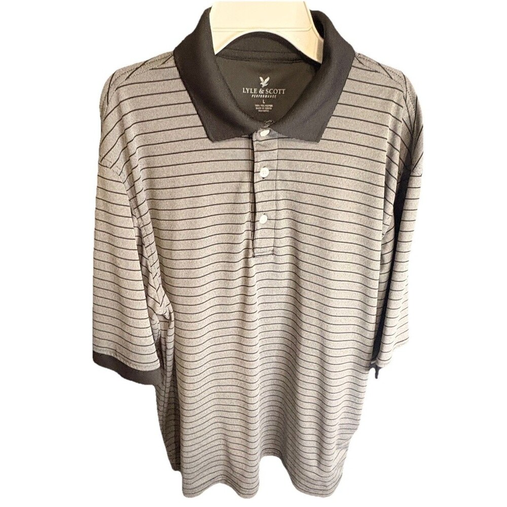 LYLE & SCOTT Mens Performance Golf Short Sleeve Gray/Black Stripe POLO SZ L